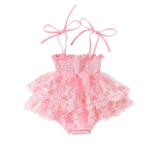 MERSARIPHY Newborn Baby Girl Summer Outfit Sleeveless Ruffle Smocked Halter Tulle Romper Dress One-piece Jumpsuit Clothes