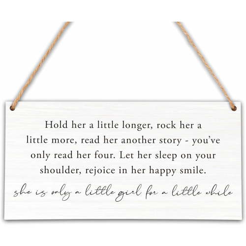 6x12 Inch Hold Her A Little Longer Wall Decor, Girls Room Decor, Wall Decor For Girls Room, Toddler Girls Bedroom Decor, Little Girl Nursery Room Decor,Baby Girl Room Decorations,Hanging Wood Sign