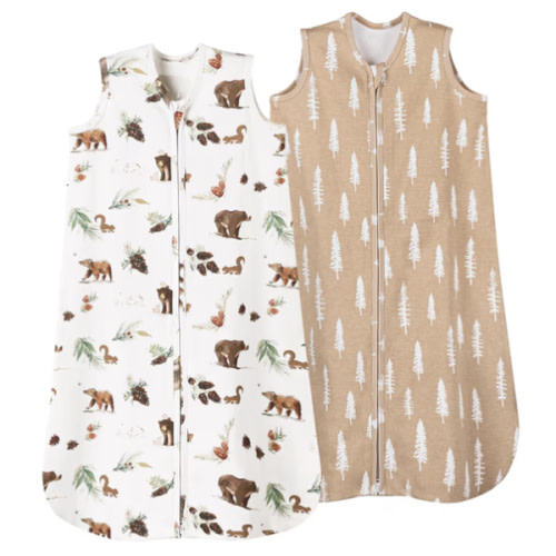 david's kids 100% Organic Cotton Baby Sleep Sack 0-6 Months, Soft Baby Wearable Blankets with 2-Way Zipper, 2 Pack Comfy Sleeping Bags for Infant Newborn Boys Girls Neutral, Small Size, Woodland