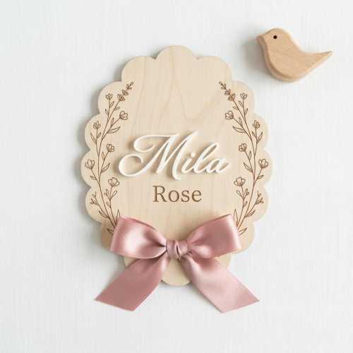 Personalized Floral Baby Name Announcement Sign with Acrylic Lettering and Bow