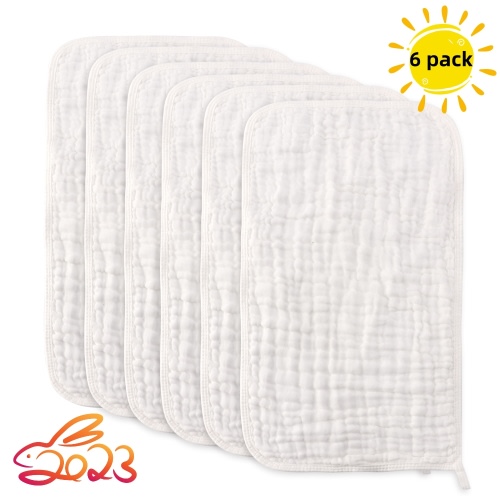 Muslin Burp Cloths Baby Burp Clothes - Burp Rags for Boy Girls Muslin Bibs 6 Layers Large 20''x10'' 100% Cotton Hand Washcloths Soft Absorbent (6 Pack)