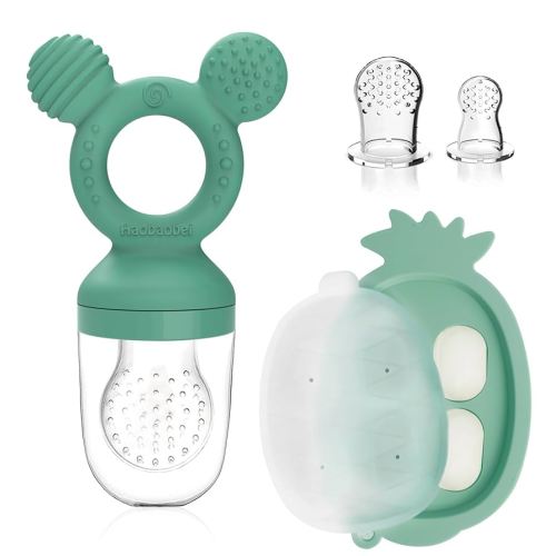 Teething Toys, Baby Fruit Food Feeder, Breastmilk Popsicle Molds for Baby Cooling Relief (Green, Mini Mouse)