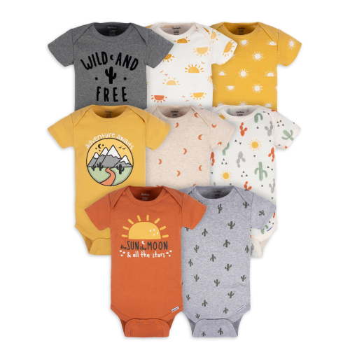Gerber Gender Neutral Baby Clothes Onesies, Short Sleeves, 8-Pack (Newborn - 12 Months)