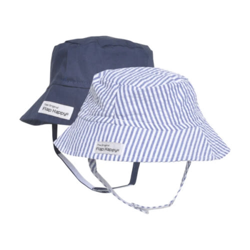 Bucket Hat 2 Pack, Chambray Stripe Seersucker & Navy - Flap Happy | Maisonette