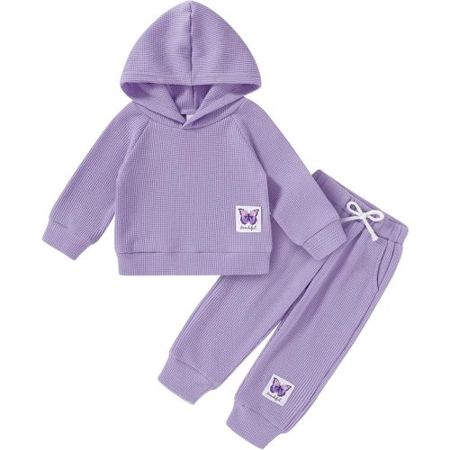 Toddler Baby Girl Waffle Knit Sweatsuit Set Fall Winter Outfit