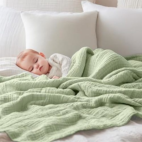 EMME Muslin Baby Blankets 100% Cotton 4-Layer Swaddle 40"x50" Lightweight Soft Breathable for Toddler, Infant, Newborn All Season Gauze Blanket, Mint Green
