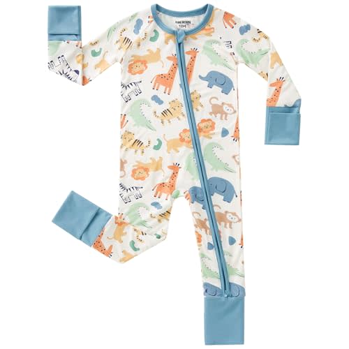 pureborn Baby Sleeper Viscose from Bamboo Zipper Footies Pjs 0-24 Months | Buttery soft, 2 way zipper, OEKO-TEX Certified, breathable, infant boy girl, fold-over mittens & foot cuffs, all-season