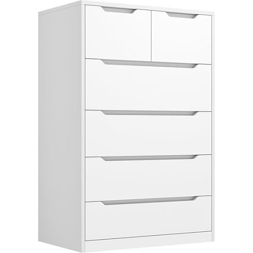 6 Drawer Dresser for Bedroom Tall Chest of Drawers for Hallway, Closet,White,43.2" H X 27.6" W X15.6 D