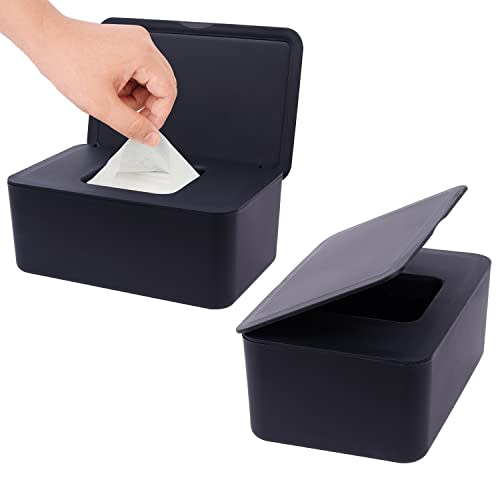 2 Pack Wipes Dispenser, Wipe Holder for Baby & Adult, Seposeve Refillable Wipe Container, Keeps Wipes Fresh, Far from Dirty Wipes, Easy to Open/Close Wipes Pouch Case. (2 Black)
