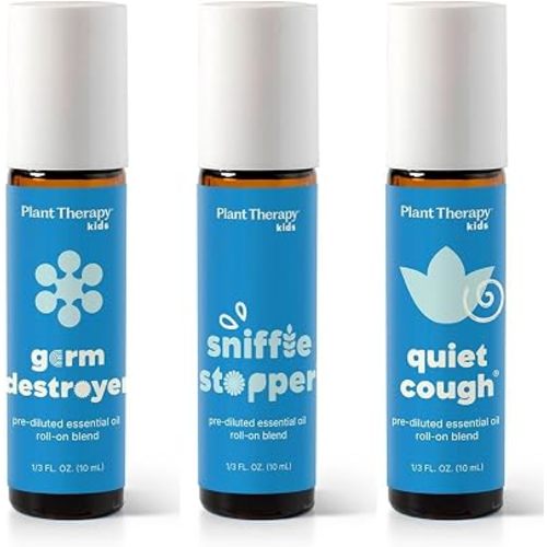 Plant Therapy Kids Feelin Good Roll-On 3 Set, 10 mL Germ Destroyer, Sniffle Stopper & Quite Cough
