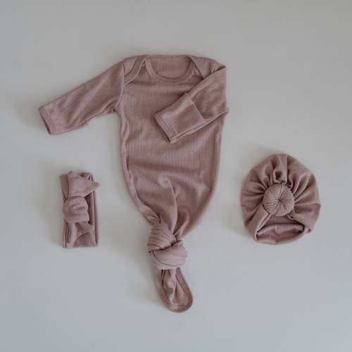 Sleeper and Headwrap Set in Mulberry Pointelle