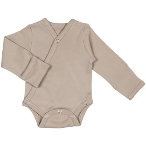 L'ovedbaby Unisex Baby Organic Cotton Long Sleeve Kimono Bodysuit, GOTS Certified, Side-Snap Wrap Onesie with Mitten Cuffs