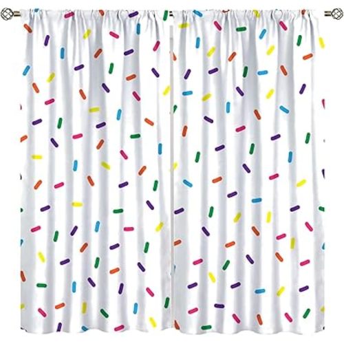 Sweet Candy Curtains for Girls, Abstract Patterns of Colorful Donuts Sprinkled with Delicious Food Bakery Themes Printed Window Drapes for Living Room Bedroom 42" W X 54" L