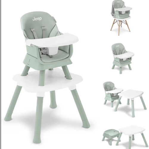 Jeep Milestone 6-in-1 High Chair by Delta Children - High Chair Converts to Stool, Booster Seat, Toddler Chair, Activity Table and Desk and Chair, Sage Green