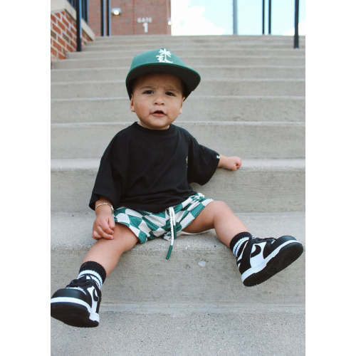 Checker Basketball Shorts - Green | Little Trouble