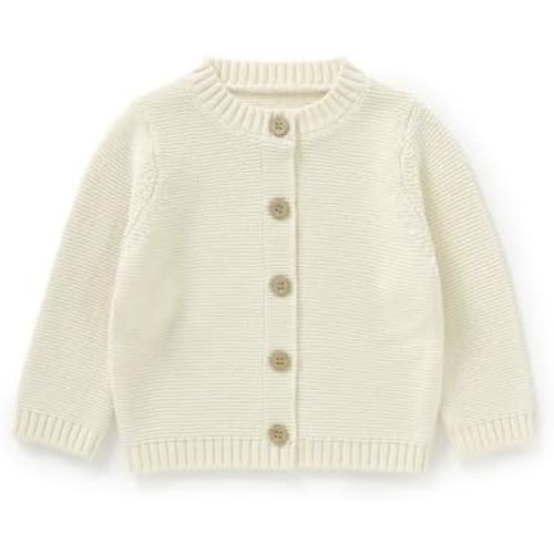 Avibae Baby Organic Cotton Cardigan, Solid Color Simple Baby Sweater for Baby Boys and Girls 3-24 Month