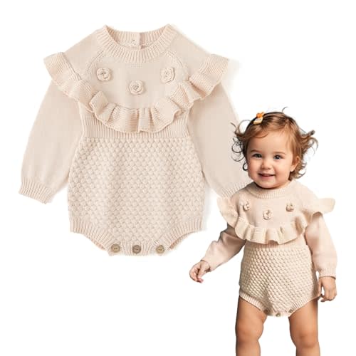 Simplee kids Baby Girls Kint Romper Fall Long Sleeve Rompers Newborn Baby Solid Overall Jumpsuit Outfits