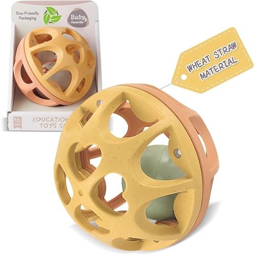 Sensory Rattle Balls Textured, Baby Teething Sensory Montessori Toys Soft Chew Toy with Rattles for Babies, Safe Wheat Straw Travle Toys, Developmental Newborn Baby Toys 6 to 12 Months