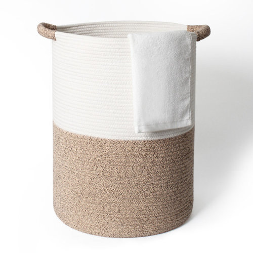 NOBRAND Large Clothes Storage Basket, 58L Cotton Rope Laundry Basket with Handles – Modern Two-Tone Woven Storage Bin for Blankets and Toys & Reviews | Wayfair