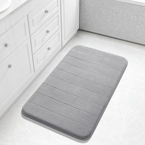 Yimobra Large Bath Mat 36"x24", Super Soft Quick Dry Memory Foam Bathroom Rug, Water Absorbent, Non Slip Backing Machine Washable for Tub Shower, Thick Comfort Support, Gray