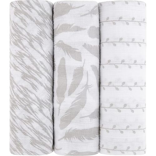 Muslin Swaddle Blanket 100% Soft Muslin Cotton 3 Pack 47"x 47" Classic Grey Combo Unisex for Baby Girl or Baby Boy
