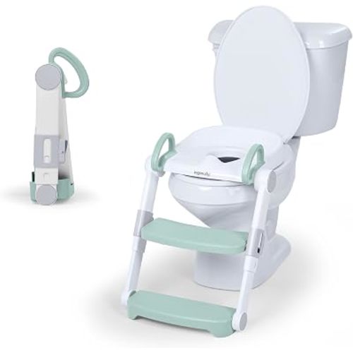 Ingenuity Foldaway Ladder Potty, Adjustable Step Stool Toilet Trainer Seat, Folds Flat for Easy Storage, Fits Most Toilets, Includes Potty Training Guide