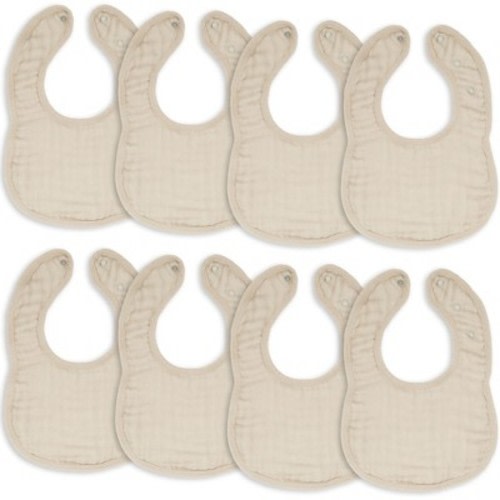 Comfy Cubs Muslin Cotton Baby Bibs, 8 Pack, Adjustable Size with Easy Snaps, Soft and Super Absorbent - Sand