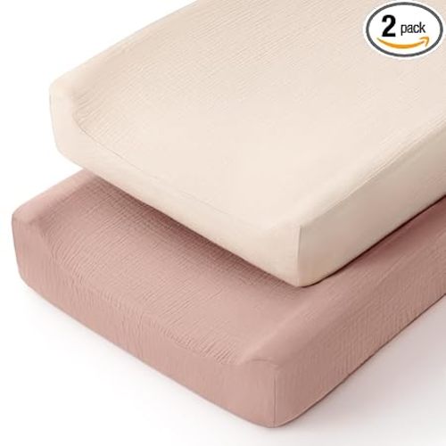 lulumoon Muslin Changing Pad Cover: 32x16 Fit Standard Rectangle Pad | Soft & Breathable Cotton Changing Table Covers – Neutral Color Diaper Sheet for Nursery & Registry Gift