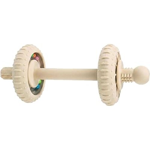Baby Teething Toys Baby Rattle Teething Straw 3-in-1 Barbell-Shaped, Made from Silicone, Built-in Toothbrush Head and Nipple Shape, Bpa-Free, Phthalate Free, Professionally Certified