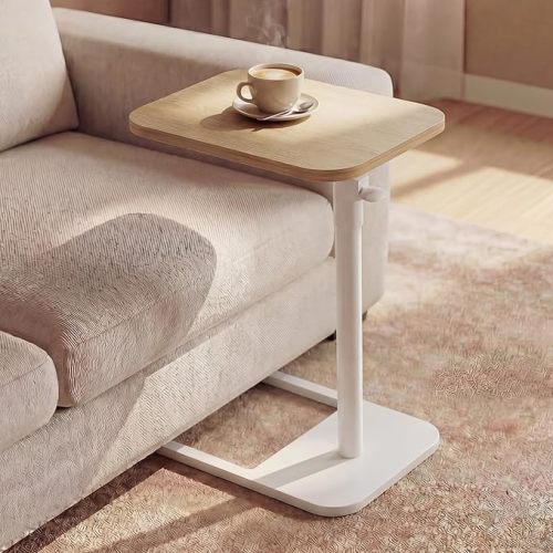 360° Swivel Sofa Tray Table for Couch Arm - Height Adjustable Rotatable End Table for Bed or Chair with Phone & Tablet Slots, TV Tray Table, Side Table Tray for Small Spaces（Fair）