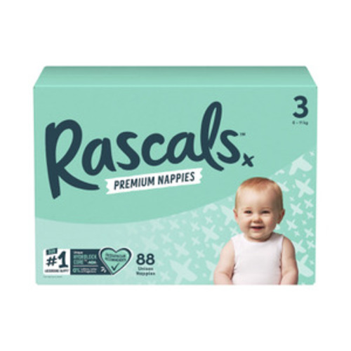 Rascals Premium Nappies Size 3 (6-11kg) | 88 Pack