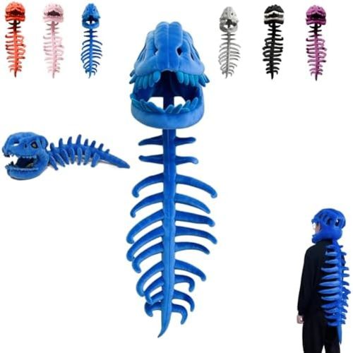 Wearable Dinosaur Skeleton Plush Costume for Kids or Adult, 3d Dinosaur Skeleton Costume Skull Mask & Plush Spine