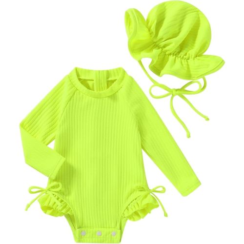 Baby Girls Swimsuit Long Sleeves Zipper Ruffled Bathing Suit Infant Girl Beach Essentials