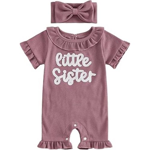 Newborn Baby Girl Summer Outfit Romper Daddy Girl Heart Embroidery Ruffle Jumpsuit Infant Waffle Knit Clothes