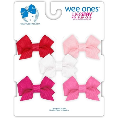 Wee Ones Baby Girl's Multipack Five Tiny Grosgrain Hair Bows, Red, Light Pink, White, Shocking Pink, and Hot Pink