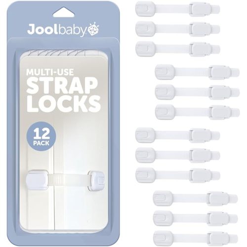 Child Safety Strap Locks (12 Pack) Baby Proof Cabinets, Drawers, Fridge, Toilet & Trash Cans – 3M Adhesive Childproof Locks – Jool Baby