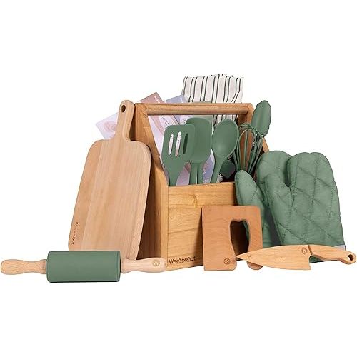 WeeSprout Little Chef Kids Cooking & Baking Set, 14 Piece Cooking Set with Real Kitchen Tools, Kids Apron, Baking Gift for Girls, Boys & Junior Chefs, Food Grade Materials, Choice of Colors