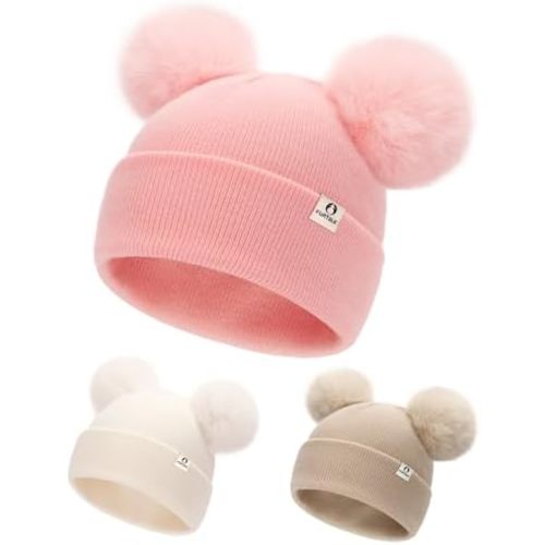 FURTALK Baby Beanie Infant Newborn Toddler Winter Hat Double Pom Pom Warm Knit Cap for Girls Boys