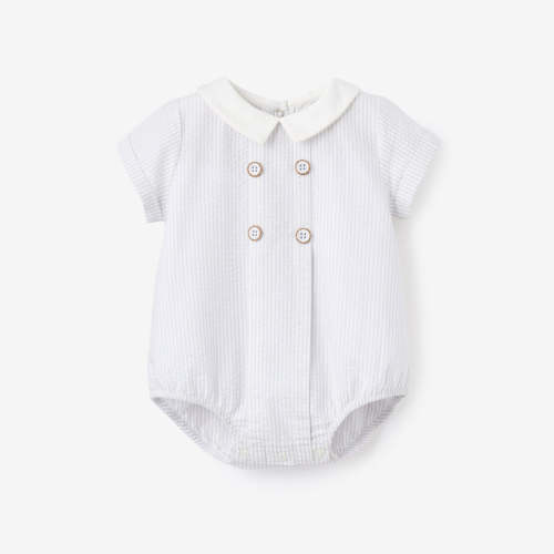 Blue Seersucker Button Front Bubble BLUE / 3-6M