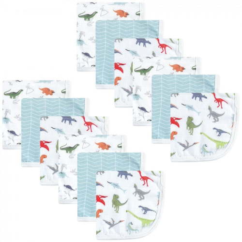 Hudson Baby Infant Boy Cotton Muslin Washcloths, Dino, One Size