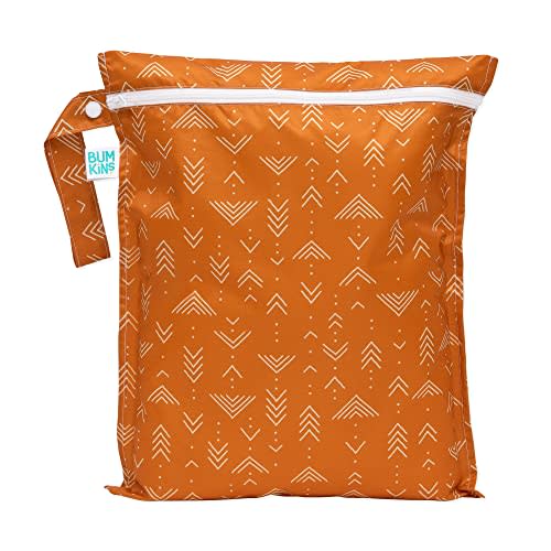Bumkins Waterproof Wet Bag for Baby, Travel, Swim Suit, Cloth Diapers, Pump Parts, Pool, Beach, Gym Clothes, Toiletry, Hook to Stroller, Daycare, Zipper Reusable Wetdry Packing Pouch, Boho Orange