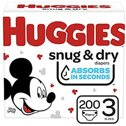 Huggies Snug & Dry Baby Diapers, Size 3, 200 Ct, One Month Supply - NEW One Month Supply Pack