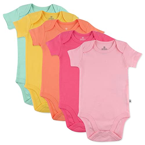 HonestBaby baby-girls 5-pack Short Sleeve Bodysuits One-piece 100% Organic Cotton for Infant Baby Girls