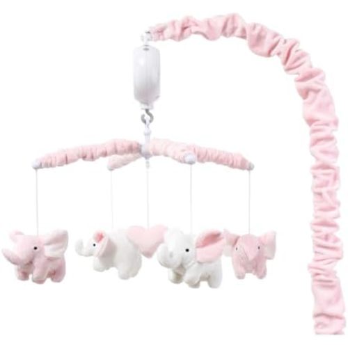 The Peanutshell Crib Mobile for Girls - Soft Pink Musical Baby Crib Mobile with 12 Lullabies, Cute Elephant Baby Pink Elephant Nursery Decor