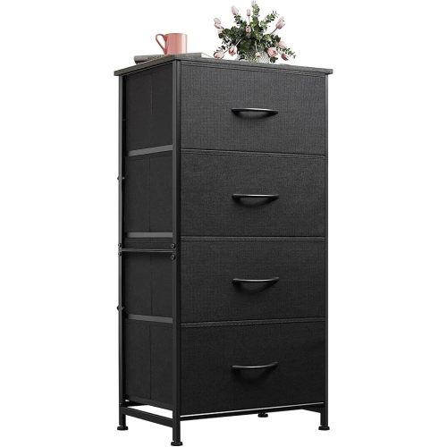 WLIVE Dresser with 4 Drawers, Fabric Storage Tower, Organizer Unit for Bedroom, Hallway, Entryway, Closets, Sturdy Steel Frame, Wood Top, Easy Pull Handle, Charcoal Black