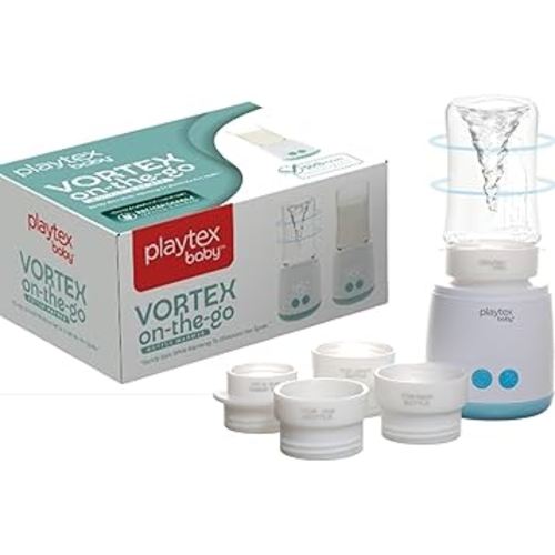 Playtex Baby Vortex Portable Rechargeable Bottle Warmer for Breastmilk or Formula, Warms & Mixes Formula with Spinning Motion, 4 Temperature Settings, Fits Most Baby Bottles, Perfect for Travel