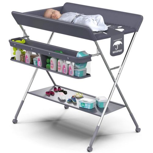 Babylicious Portable Baby Changing Table – Foldable with Wheels, Adjustable Height, Safety Belt & Large Storage Rack for Infants