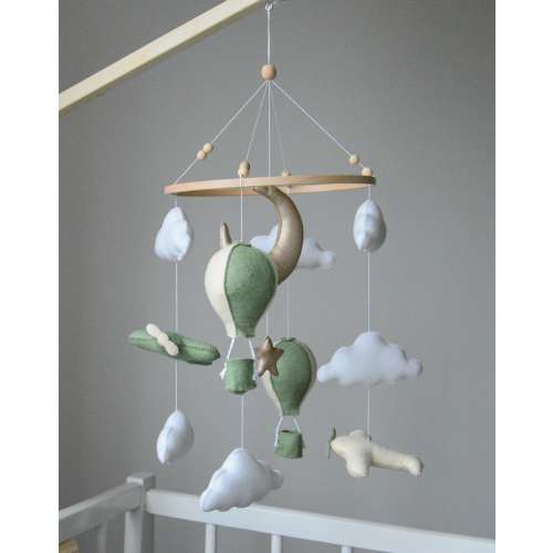 Airplane nursery baby mobile, space crib mobile, baby mobile air balloon hanging mobile Nursery mobile, Adventure cot mobile hot air balloon