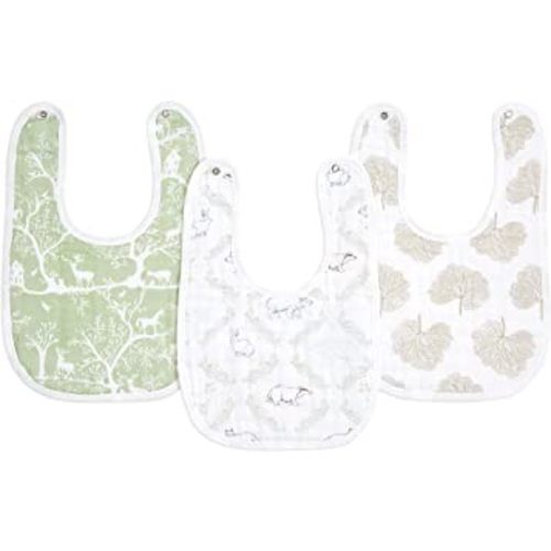aden + anais Essentials Baby Bibs Soft & Absorbent 100% Muslin Cotton Adjustable Snap Bibs Set for Boys and Girls, 3 Pack, Harmony