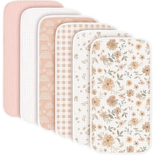Konssy 6-Pack Muslin Baby Burp Cloths, Large 100% Cotton Burping Clothes, Soft & Absorbent for Newborns, Baby Boys and Girls